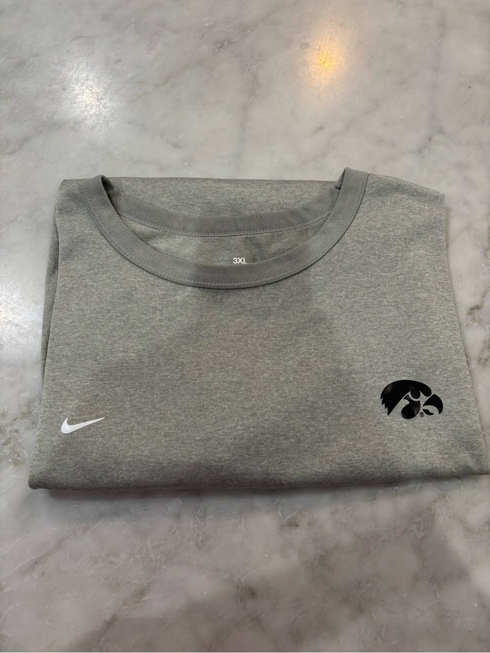 Nike Men’s Heather Gray Crewneck Sweatshirt with Black Iowa Hawkeye Logo